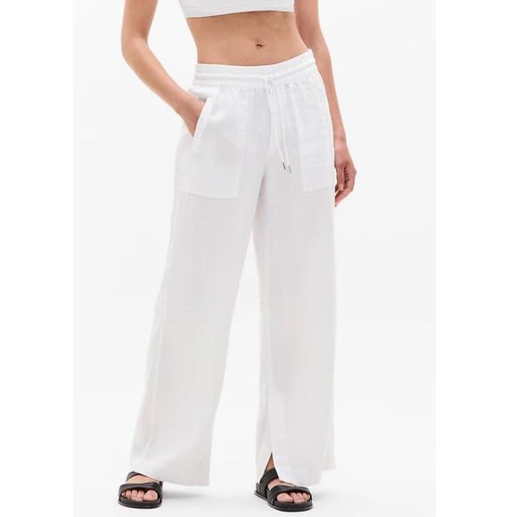 Athleta Retreat Linen Pants Woman White Wide Leg Summer Pockets Size 2 533474 - Picture 1 of 9